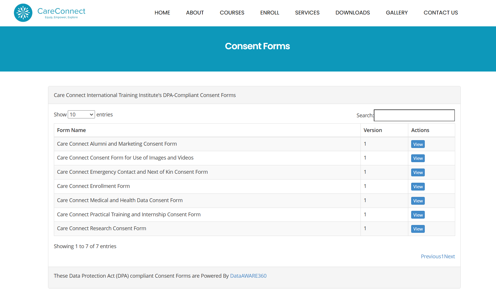 Care Connect Embedded DataAWARE360 Consent Forms